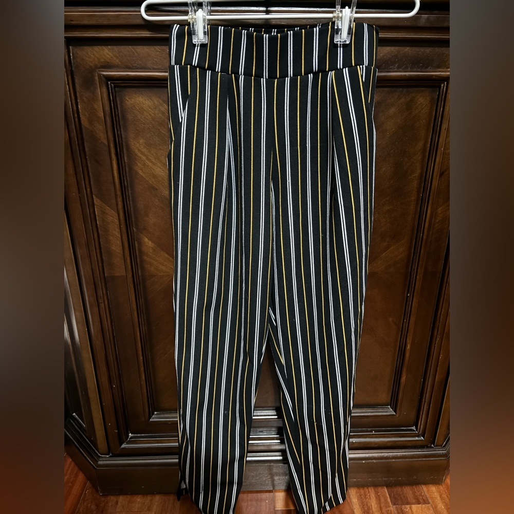 Black/Yellow/White striped Dress Pants